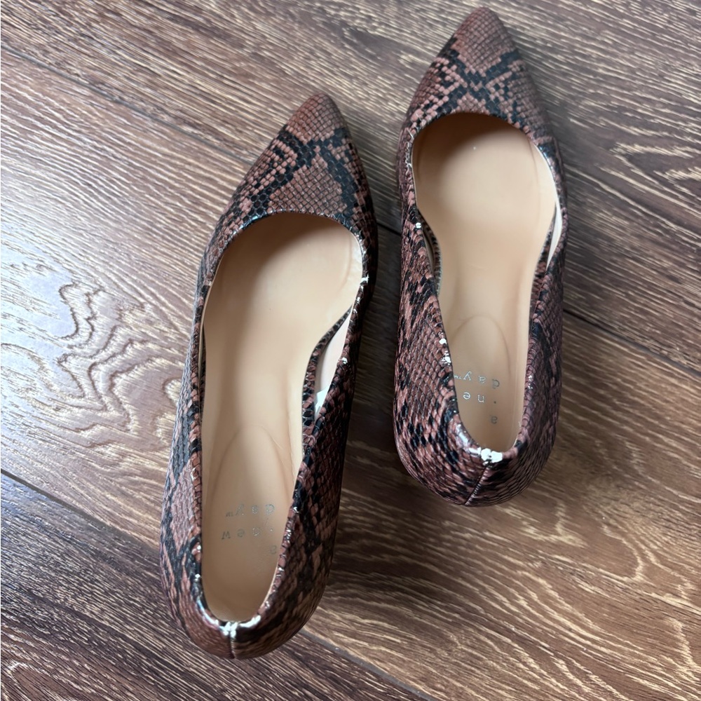 Snake-Print Pointed Toe Women's Flats - Brown, A New Day